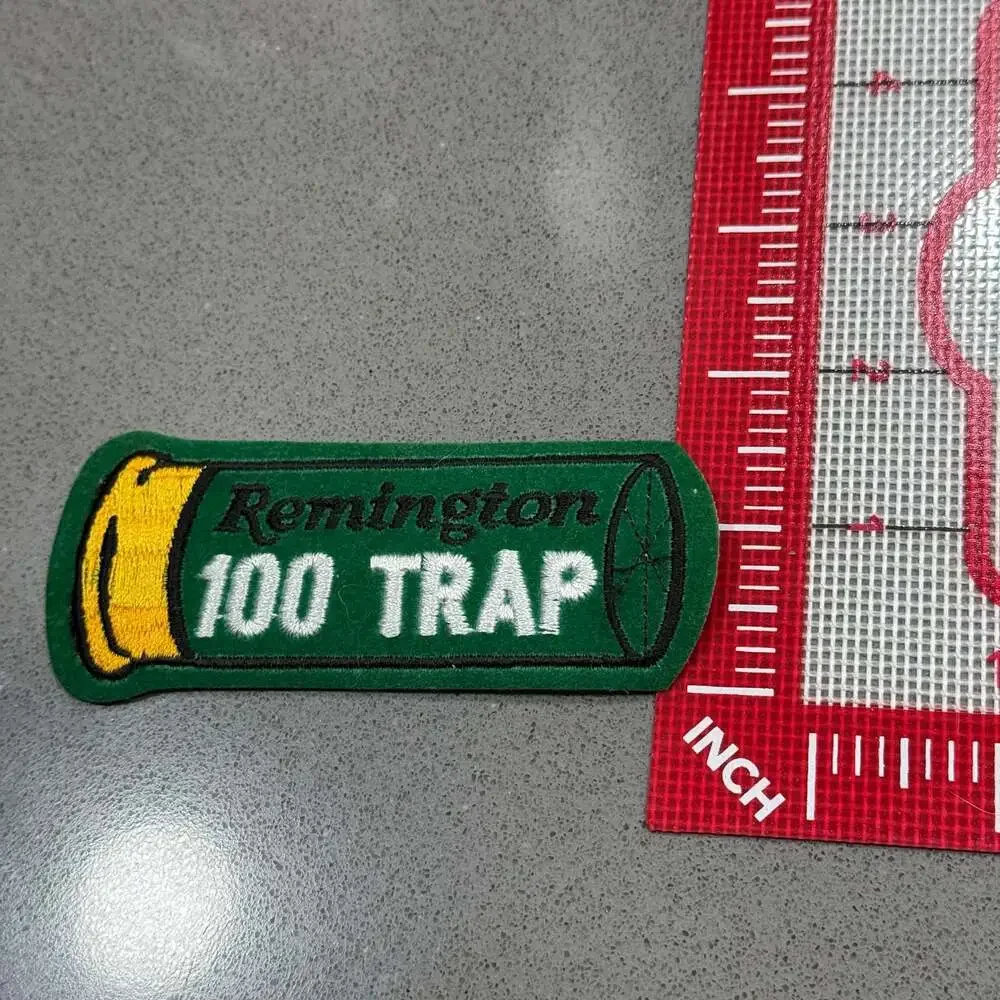 Vintage Remington 100 Trap Shotgun Shell Green Embroidered Patch Hunting Gun 4x1